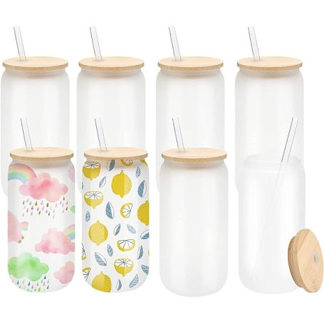 LATERN 8 Pièces Boîtes en Verre pour Sublimation, 520ml Canette de Bière À Sublimation Givrée Gobelet en Borosilicaté Pot Mason