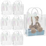 6 Pièces Sacs Cadeaux Transparents avec Poignées, 24×19×6.5cm Sacs Fourre-Tout Réutilisables en PVC avec 3m Ruban, Sacs D'emball