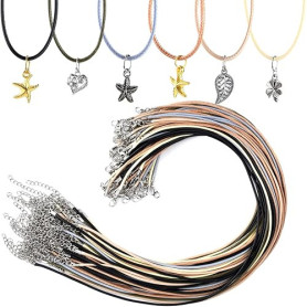 NEBURORA 60 Pcs Cordon Collier 2mm Ciré Cordon de Collier avec Fermoir 20 Pouces 6 Couleurs Collier Corde Corde en Coton Ciré Co