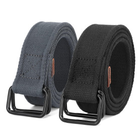 JASGOOD 2 Pièces Ceintures Homme Toile Respirante Réglable sans Trou Taille 86-127cm Double Boucle Tactique Noire‌