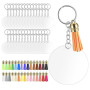 30 Pcs Porte Clef Personnalisable, Porte-clés Disque en Acrylique | 30 Anneaux Porte Clef et 30 Pendentifs à Pompons, Cercle Pen