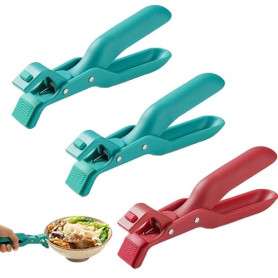 3 pcs Pince De Cuisine En Silicone Multi-usages, Clip Anti-brûlure, Pince À Vaisselle Chaude (Rouge & Vert, 19x4cm)
