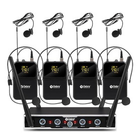 D Debra Audio Pro DU4004 Système de Micros sans Fil UHF 4 Canaux, Micro-Casque et Lavalier, Parfait pour Réunions, Églises et Di