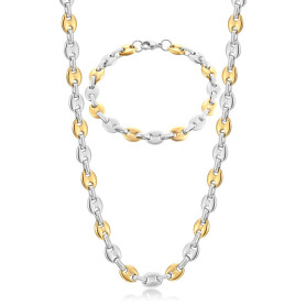 AFSTALR Chaine Maille Grain de Café Homme Collier et Bracelet en Acier Inoxydable, 6mm 9mm 11mm Argent/Or/Noir