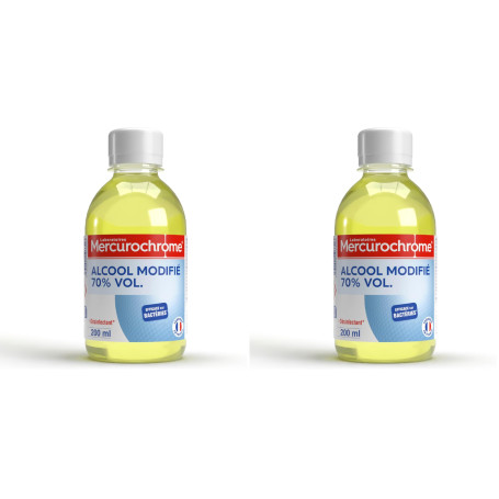MERCUROCHROME - Alcool Modifié 70° - Nettoie et Désinfecte - 200ml (Lot de 2)