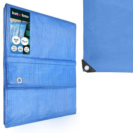 KOTARBAU® Bâche de Protection Extérieur 4 x 4 m, Bleu, 60 g/m² | Polyéthylène, Bâche Anti UV, Bache Remorque, Bache Impermeable
