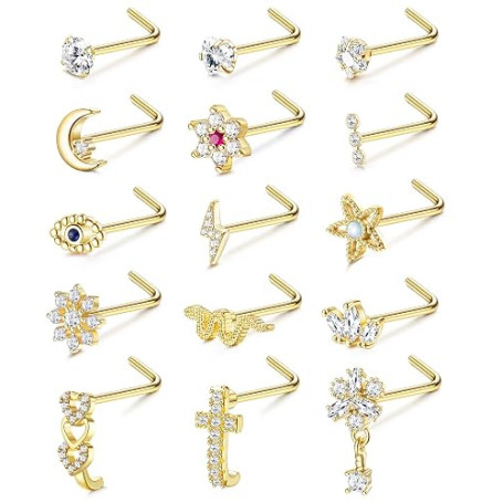 Adramata 15 Pcs 20G Piercing Nez Acier Inoxydable Percing au Nez | Bijoux Piercing Nez en L / en Spirale, Percing au Nez Argenté
