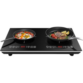 VBGK Plaque Induction 2 Feux, Plaque de Cuisson Electrique 220V 3600W, Plaque Vitrocéramique 2 Feux, capteur LED tactile, Tables
