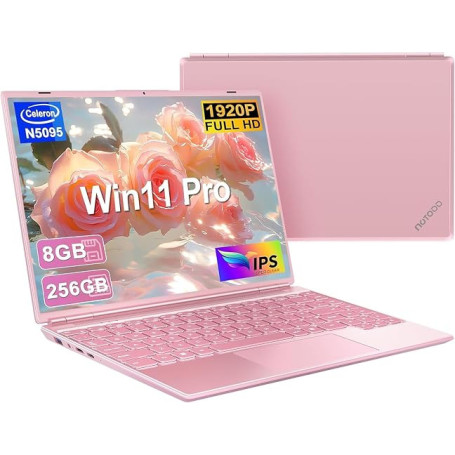 Ruzava Ordinateur Portable 14 Pouces N5095 Win11 Pro 8Go RAM 256Go SSD-Rose | PC Portable Gamer Soutien Extension 1TB(TF 512Go)