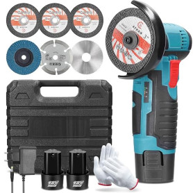 Mini Meuleuse d'Angle sans Fil 12V avec 2 Batteries 2000 mAh | Kit professionnel pour couper et polir le bois, la pierre et l'ac