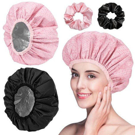 2 Pièces Bonnet Chauffant pour Soins en Profondeur, Bonnet Auto Chauffante pour Soins Capillaires, Bonnet de Soin Double Couche