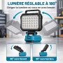 Lampe LED Rechargeable pour Batterie Makita 18V, 4800LM, Double Port USB | Projecteur LED Chantier Portable Réglable à 180° Pour