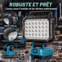 Lampe LED Rechargeable pour Batterie Makita 18V, 4800LM, Double Port USB | Projecteur LED Chantier Portable Réglable à 180° Pour