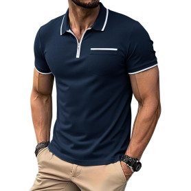 Runcati Polo Homme à Manches Courtes, Coupe ajustée avec Zip, pour Golf et Tennis en été