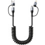 Câble USB C Pour Voiture Spirale,60W Cable USB C vers USB C Charge Rapide | Câble USB vers USB C et Lightning 2 en 1 [1.2M] Cabl