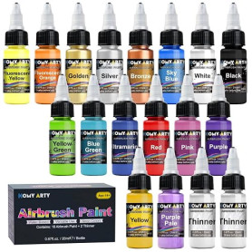 HOMY ARTY Peinture à L'aérographe -16 Couleurs Et 2 Diluants | Pour Peinture Aérographe, Peintures À Brosses À Air En Acrylique