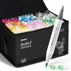 Ohuhu Marqueurs Alcool 168 Pinceau & Fine Set Art Rechargeable | Double Pointe Mélange Facile & Non Baveux Séchage Rapide pour I