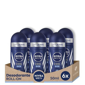NIVEA MEN Cool Kick Roll-on Lot de 6 (6 x 50 ml) Déodorant pour homme avec un coup de fraîcheur, déodorant anti-transpirant pour