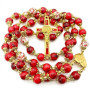 Nazareth Store Perles de corail rouge fleurs de chapelet en or collier de perles médaille miraculeuse et crucifix de Saint Benoî