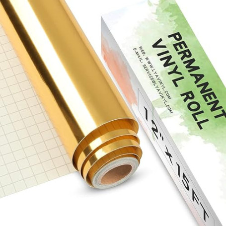 Chromée Or Vinyle Adhésif, Lya Vinyl 30 x 457cm Or Vinyle Adhésif Permanent pour Cricut, Silhouette Cameo 4, Métallique Rouleau