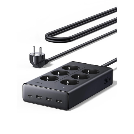 UGREEN 10 EN 1 Multiprise 6 Prises AC 4 USB 20W avec Interrupteur 3680W 16A | 1 USB C 3 USB A, USB-C PD 20W, 1.4M Rallonge Bloc 