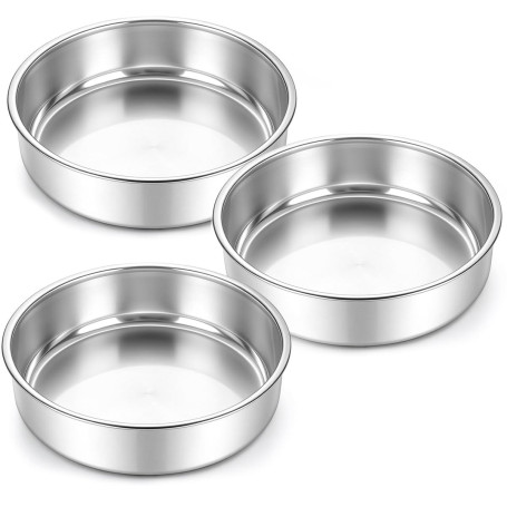 Berglander Lot de 3 Moules à Gâteau 8 Pouces, 20cm Moules Ronds en Acier Inoxydable pour gâteau à étages Non Toxiques & Sains, É