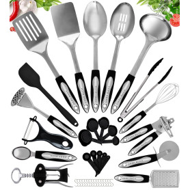 Home Hero Set d'Ustensiles de Cuisine 40 Pièces Inox et Silicone | Ustensiles de cuisine haut de gamme en acier inoxydable et si