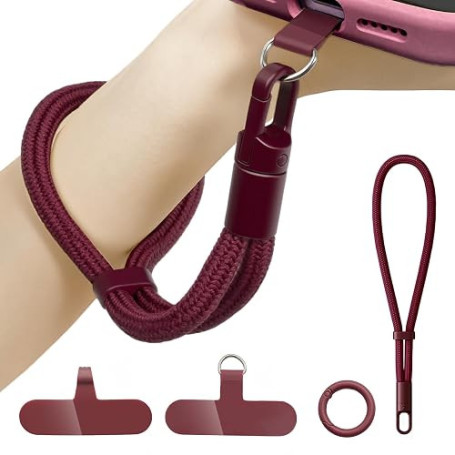 Dragonne Téléphone Portable Réglable Bordeaux | Cordon Anti-Perte avec Patch Ultra-Fin pour Coques, Téléphones et Clés