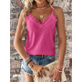 Haibang Debardeur Femme Chic et Élégant Été Top Caraco Dentelle sans Manche Bretelles Spaghetti Haut Sexy Lâche Chemise Oeillet 