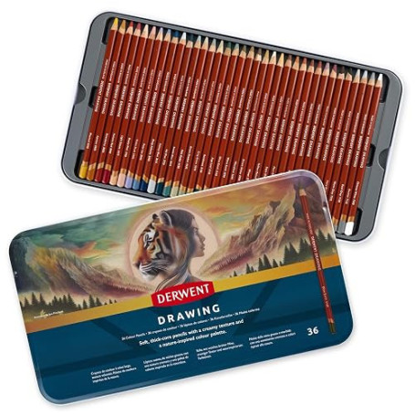 Crayons à dessin Derwent, coffret de 36 dans une boîte en métal, mine ronde de 5 mm, mine de qualité supérieure, texture crémeus