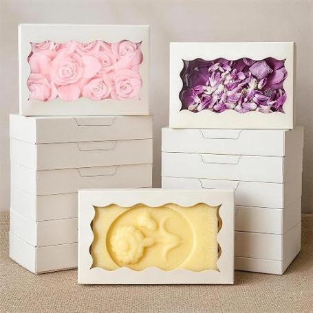 20 Boîtes en Papier Kraft Weiß avec Fenêtre Transparente, 22 x 14 x 5cm | Boite Gateau Carton, pour Cookies Cupcakes Pâtisserie