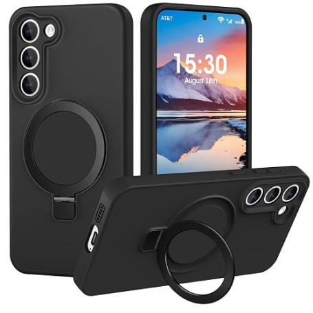 PuyaTeya Coque pour Samsung Galaxy S23 avec Support Anneau, Noir | Aimant intégré, protection militaire antichoc & anti-rayures.