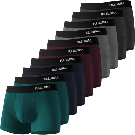 Fullluwaa Boxer Homme Coton Lot de 10, Doux Ceinture Élastique | Calecon Homme Coton, Confortable et Transpirable, Coton doux, A
