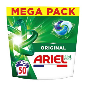 Ariel PODS 4en1, Lessive En Capsule, 50 Lavages, Original, Élimination Impeccable Des Tâches, Efficace Même A Froid Et En Cycle