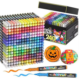 Lyuvie 240 Couleurs Feutre Acrylique, Acrylic Paint Brush Marker à Peinture à Base D'eau, Marqueur Peinture Acrylique pour Pierr
