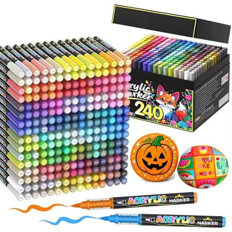 Lyuvie 240 Couleurs Feutre Acrylique, Acrylic Paint Brush Marker à Peinture à Base D'eau, Marqueur Peinture Acrylique pour Pierr