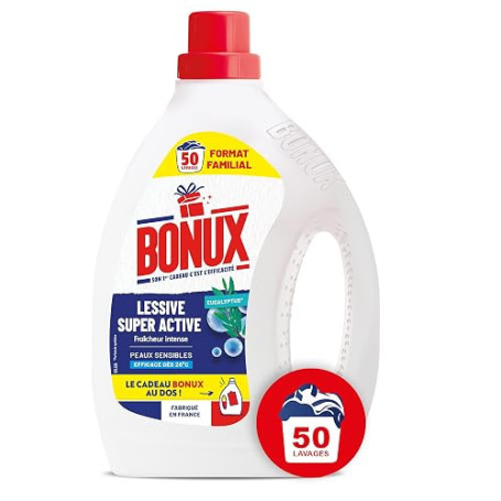 Bonux – Lessive Liquide Fraîcheur Super Active – Parfum Fraicheur Intense - Nettoie en Profondeur – Pour Linge Blanc et Couleur