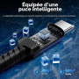 toocki Cable USB-C 240W 3M, Charge Rapide, Câble Type-C Coudé, Nylon, Bleu | PD3.1 Recharge rapide, 480Mbps, Angle Droit, Tressé