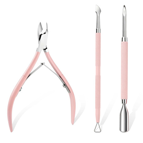 luxwo 3 Pcs Pinces à Cuticules, Coupe-cuticules avec Poussoir (rose) | Coupe Cuticule Ongle en Acier Inoxydable, avec Repousse-c