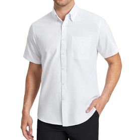 HISDERN Chemise Oxford À Manches Courtes Homme Classique Coupe Régulière Chemisette Manch Courte Uni pour Homme avec Poche