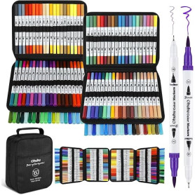 Ohuhu Feutres Coloration 160 Fineliner & Brosse Aqueux pour Art | Double Pointe pour Ombrage Mélange & Détail Inodore & Non Toxi