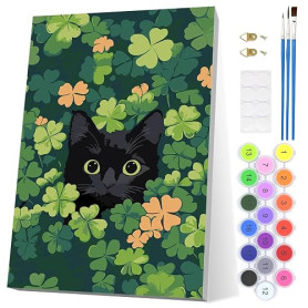 EOBROMD Peinture Numero Adulte avec Cadre, Chat Noir Dans L'herbe Loisirs Créatifs Adultes, Kits de Peinture au Numéro Bricolage