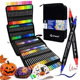 Artecho Marqueurs de Peinture Acrylique 120 Couleurs avec Sac, Stylos de Peinture Acrylique avec Pointe Brosse et Pointe Fine po