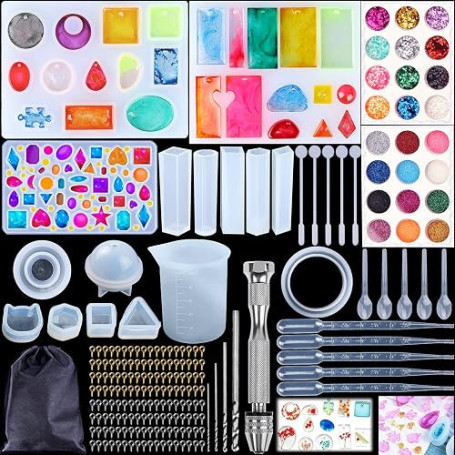 Kit de Moules en Silicone pour Résine 156 Pièces avec Sac de Rangement | Pendentifs et Porte-clés, Outils de Bricolage, Fabricat