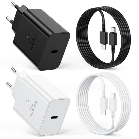 Chargeur USB C 45W, 2-Pack Prise USBC Chargeur Rapide et 2M Câbles pour Galaxy S26 S25 Ultra S24 S23 S22 S21 A57 A56 A55 A54 A37
