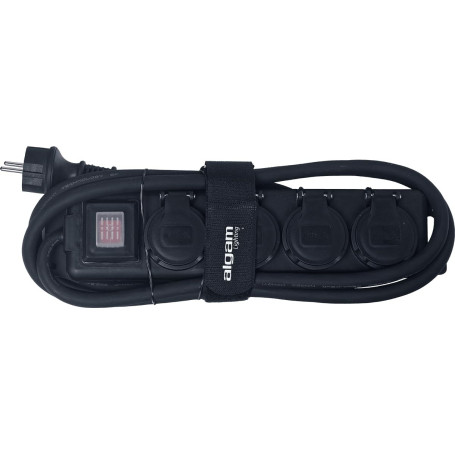 ALGAM LIGHTING Multiprise 4 Voies - étanche - avec Interrupteur Général - 2m - IP44