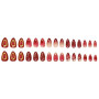 GlamRays 30 pièces Ongles Autocollants Rouges, Faux Ongles Amande Courts avec étoiles dorées en 3D, Design Perle, Press-ons, rec