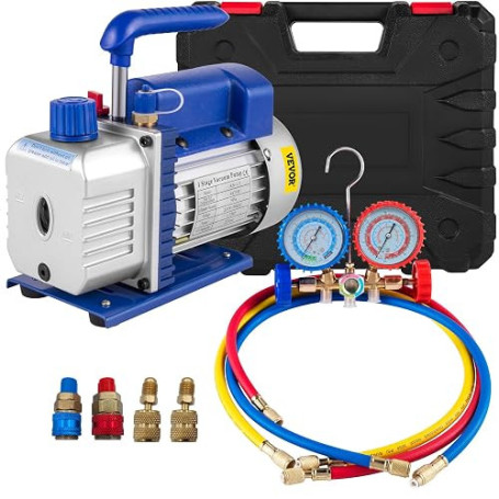 VEVOR Kit Pompe à Vide Climatisation 4 CFM (113 L/min) Kit de Pompe à Vide Automatique 1/3 HP avec 3 Tuyaux 1720 tr/min pour Cli
