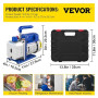 VEVOR Kit Pompe à Vide Climatisation 4 CFM (113 L/min) Kit de Pompe à Vide Automatique 1/3 HP avec 3 Tuyaux 1720 tr/min pour Cli