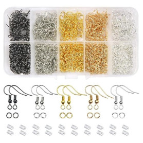 TOAOB 1150pcs Crochets de Boucles d'oreilles en Kit Loisirs Créatifs Or Argent Dorées Noir Blanc K 18mm et 4mm Anneaux de Sauter